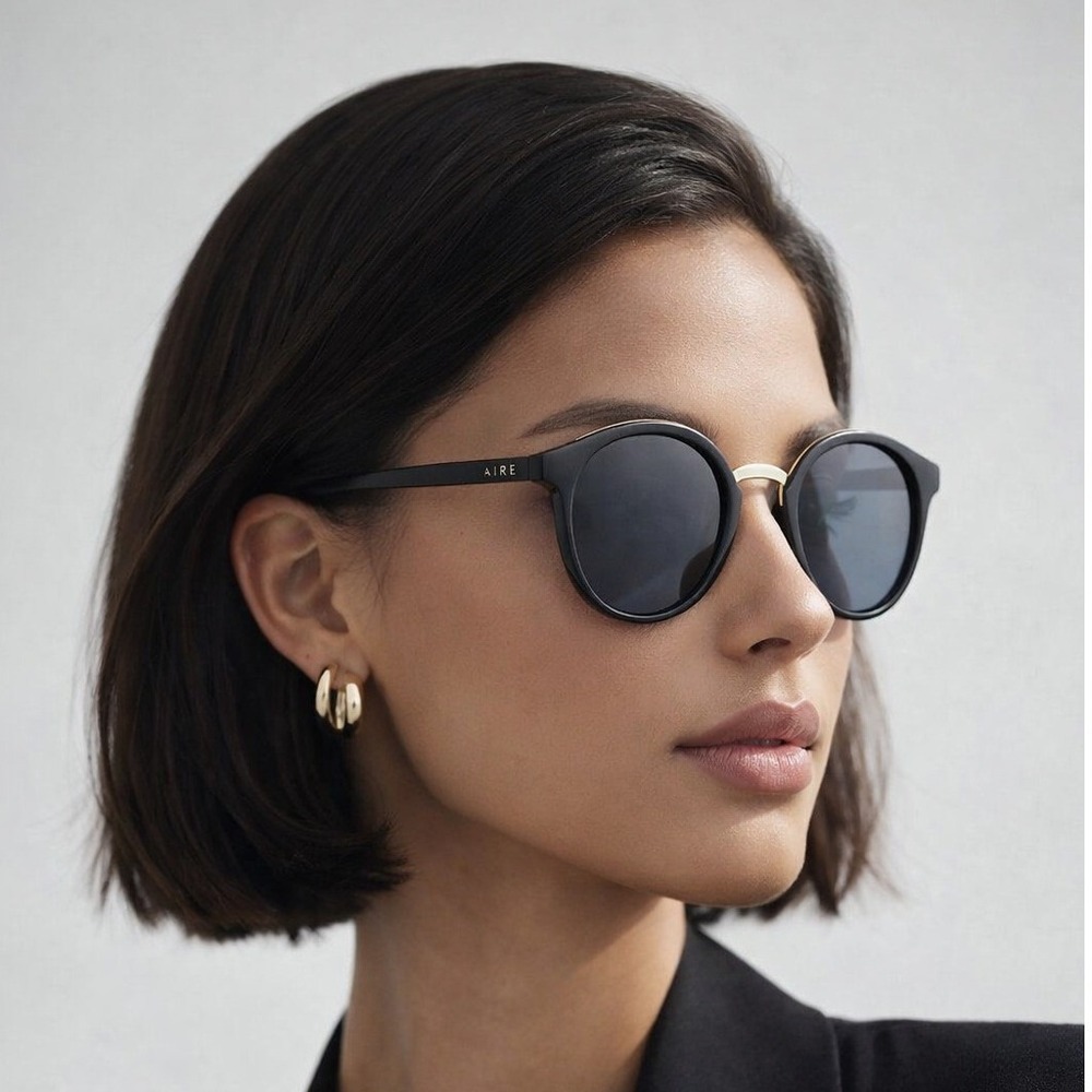 AIRE Astro V2 Round Sunglasses Black Gold Recycled Plastic 2122522 NEW